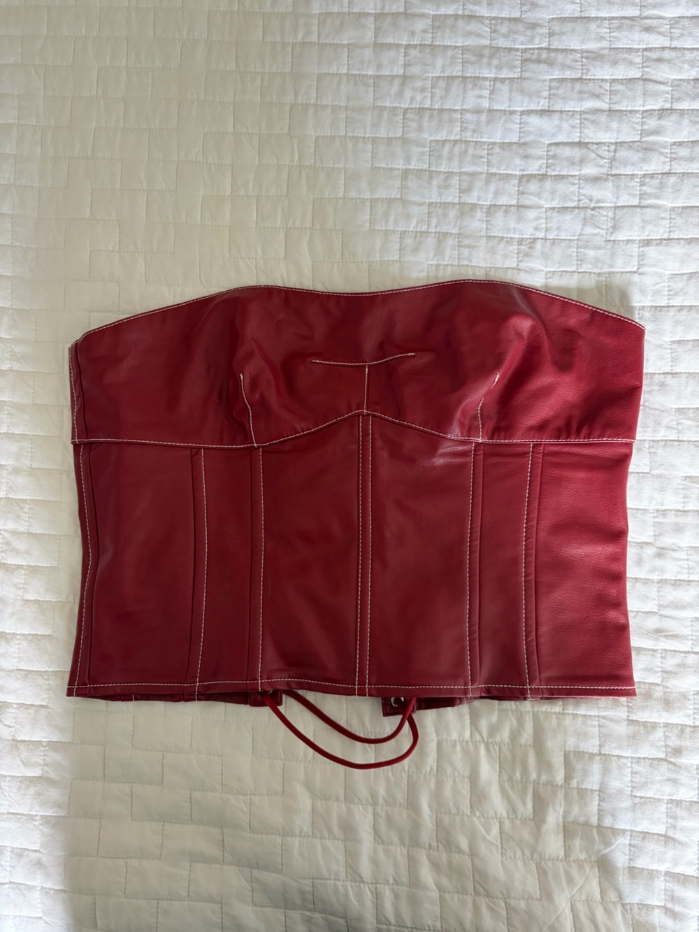 Edikted Burgundy Faux Leather Strapless Corset Top